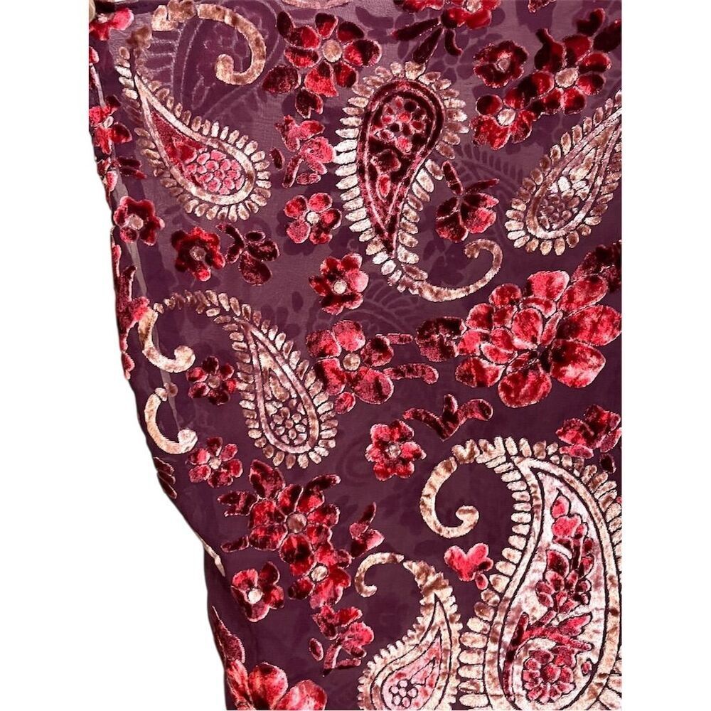 Umgee Paisley Open Front Velvet Floral Kimono Burgundy XL Fall Lightweight - Picture 7 of 11
